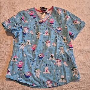 Scrubstar women's Medium blue scrub top with skating bear design NWT 1 mark